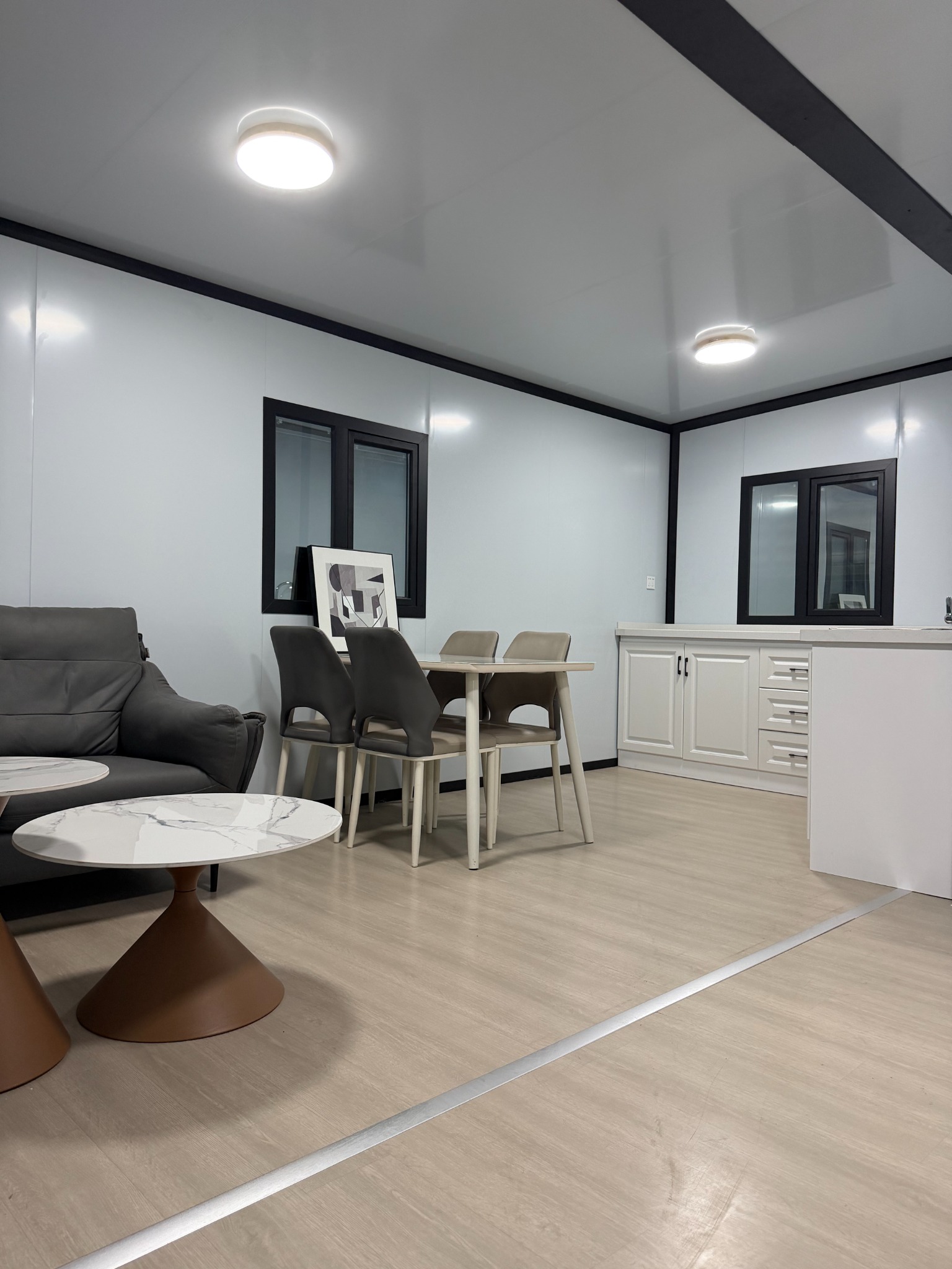 Living room inside an expandable container house