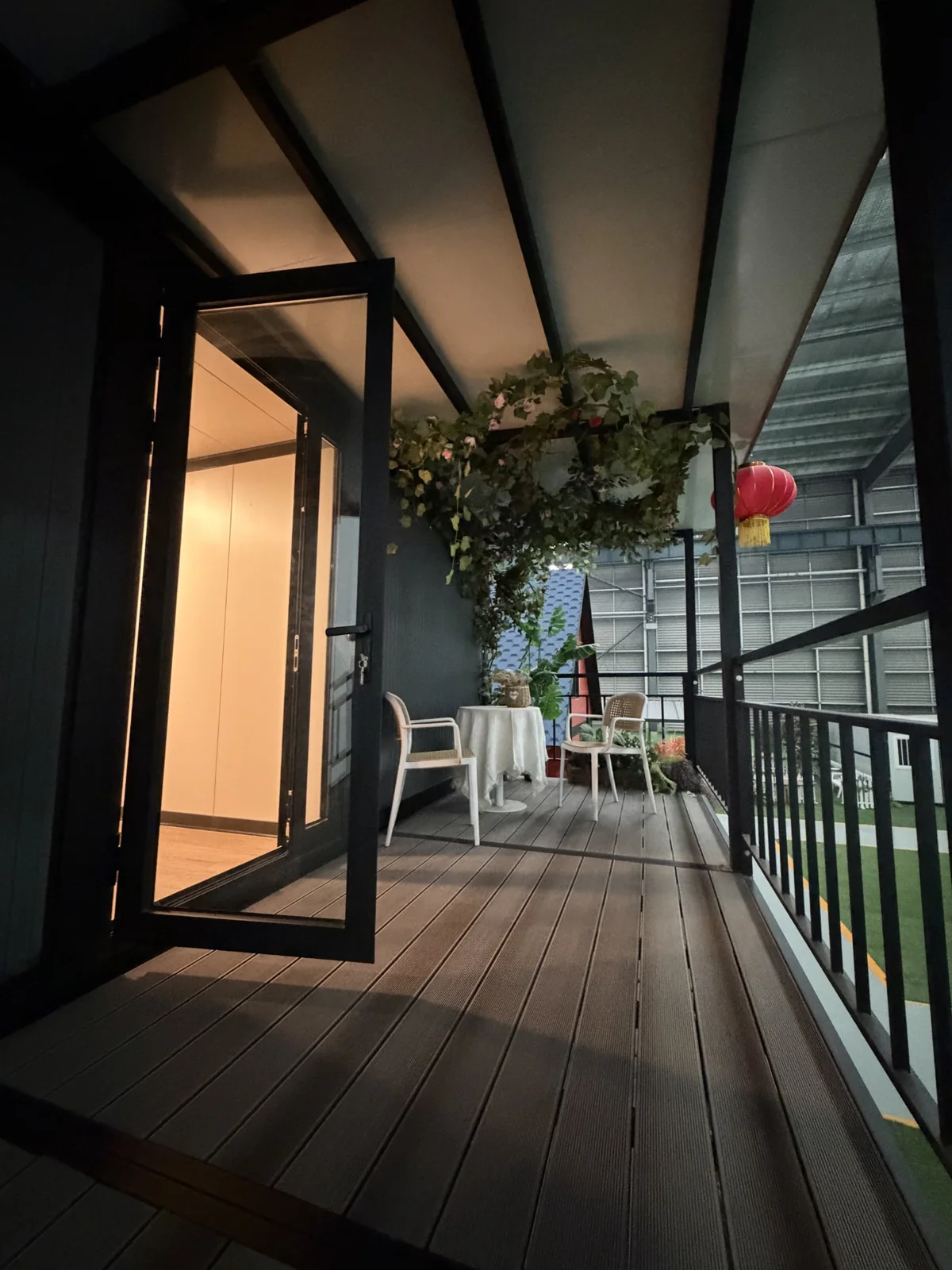Upper covered balcony on the custom double-storey expandable house