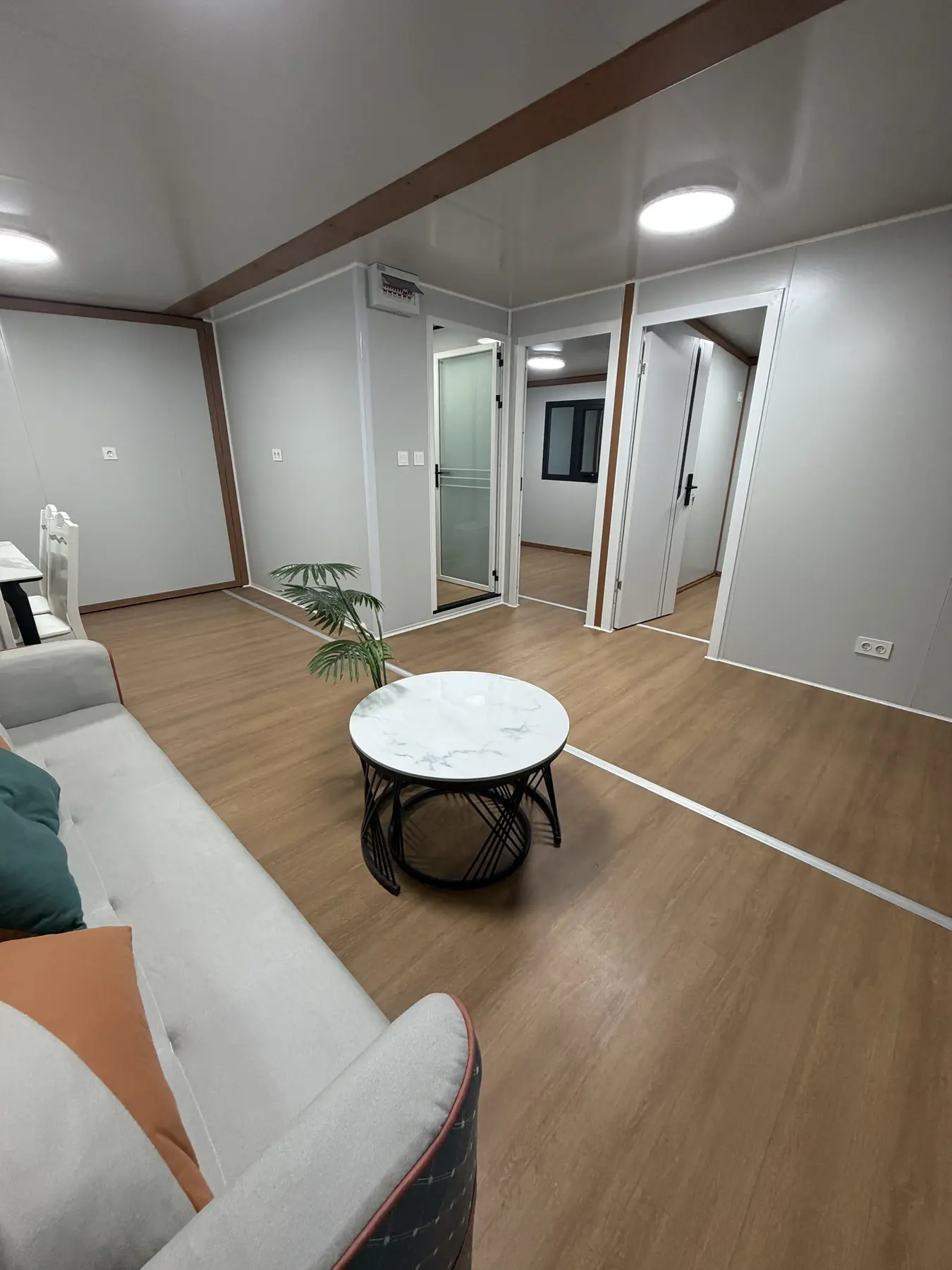 Open-plan living room inside a 20ft expandable container house